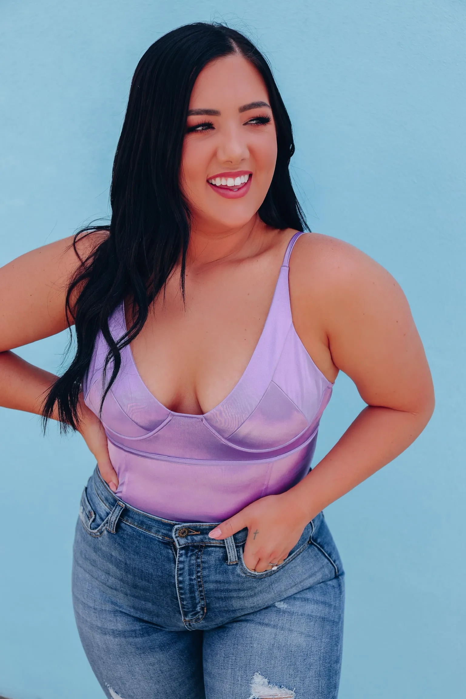 Sweet Serenity Satin Bustier Bodysuit - Lavender