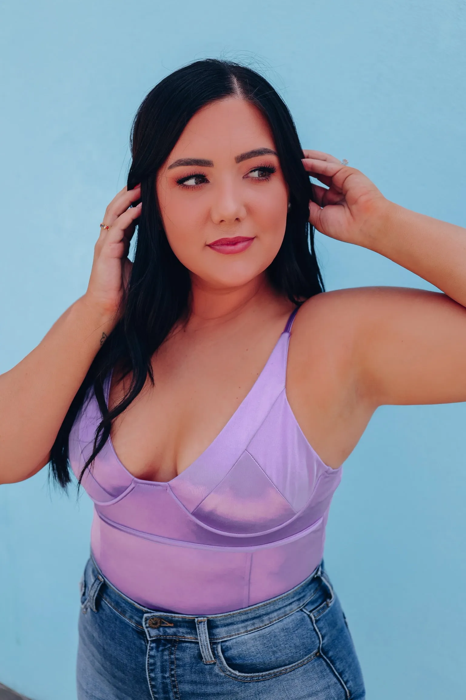 Sweet Serenity Satin Bustier Bodysuit - Lavender