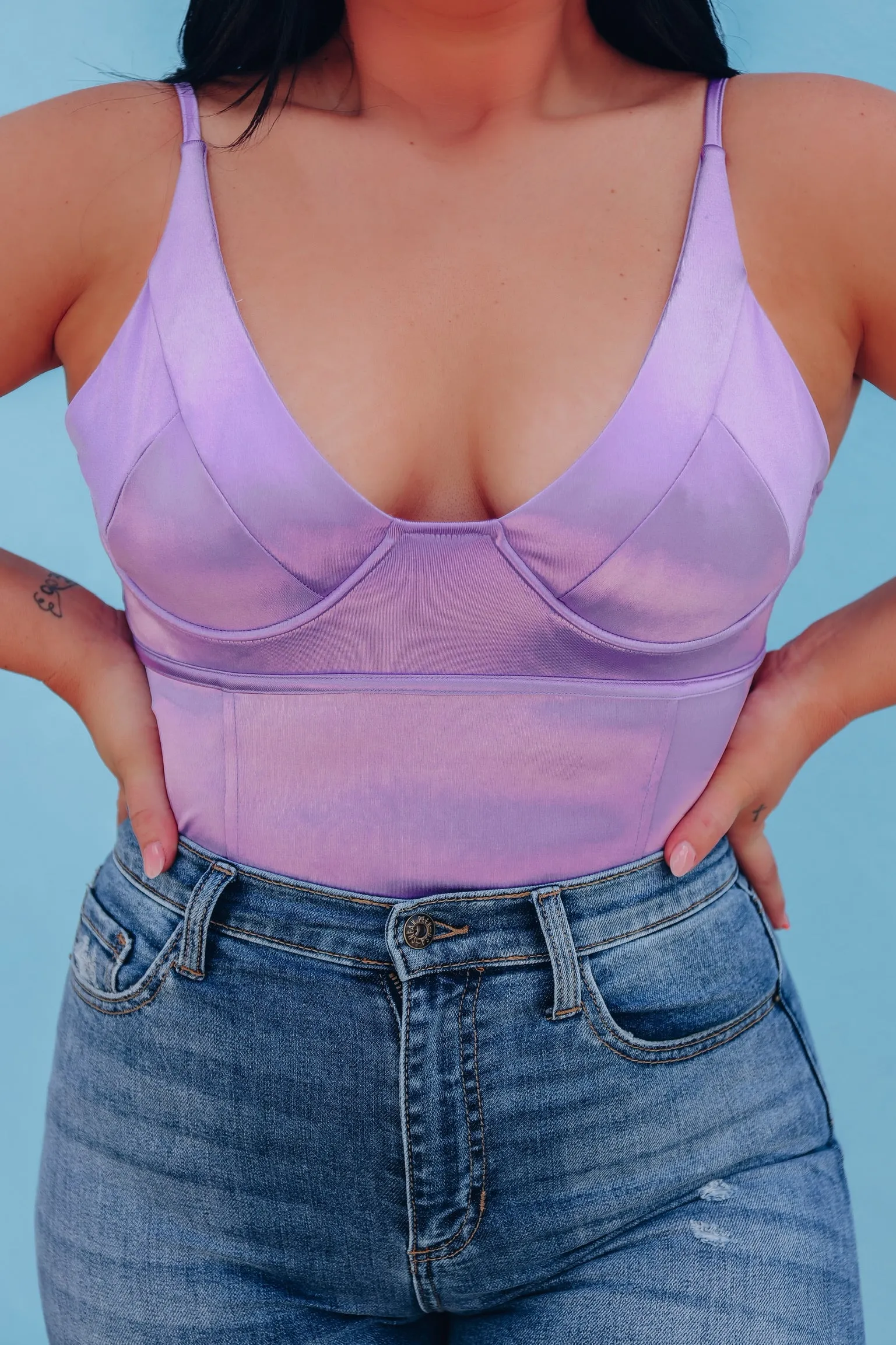 Sweet Serenity Satin Bustier Bodysuit - Lavender