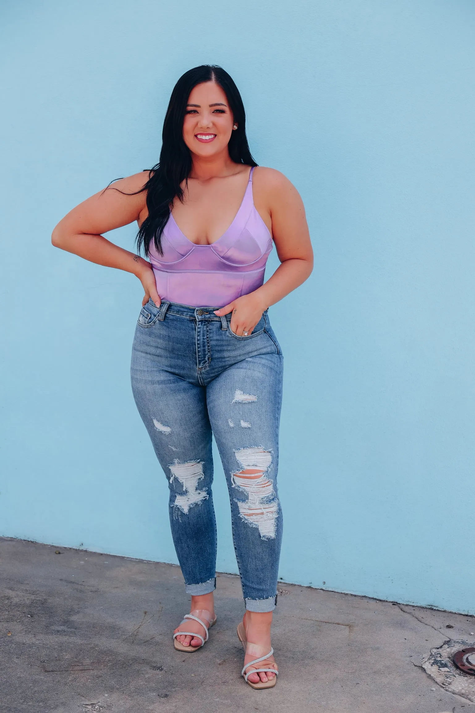 Sweet Serenity Satin Bustier Bodysuit - Lavender