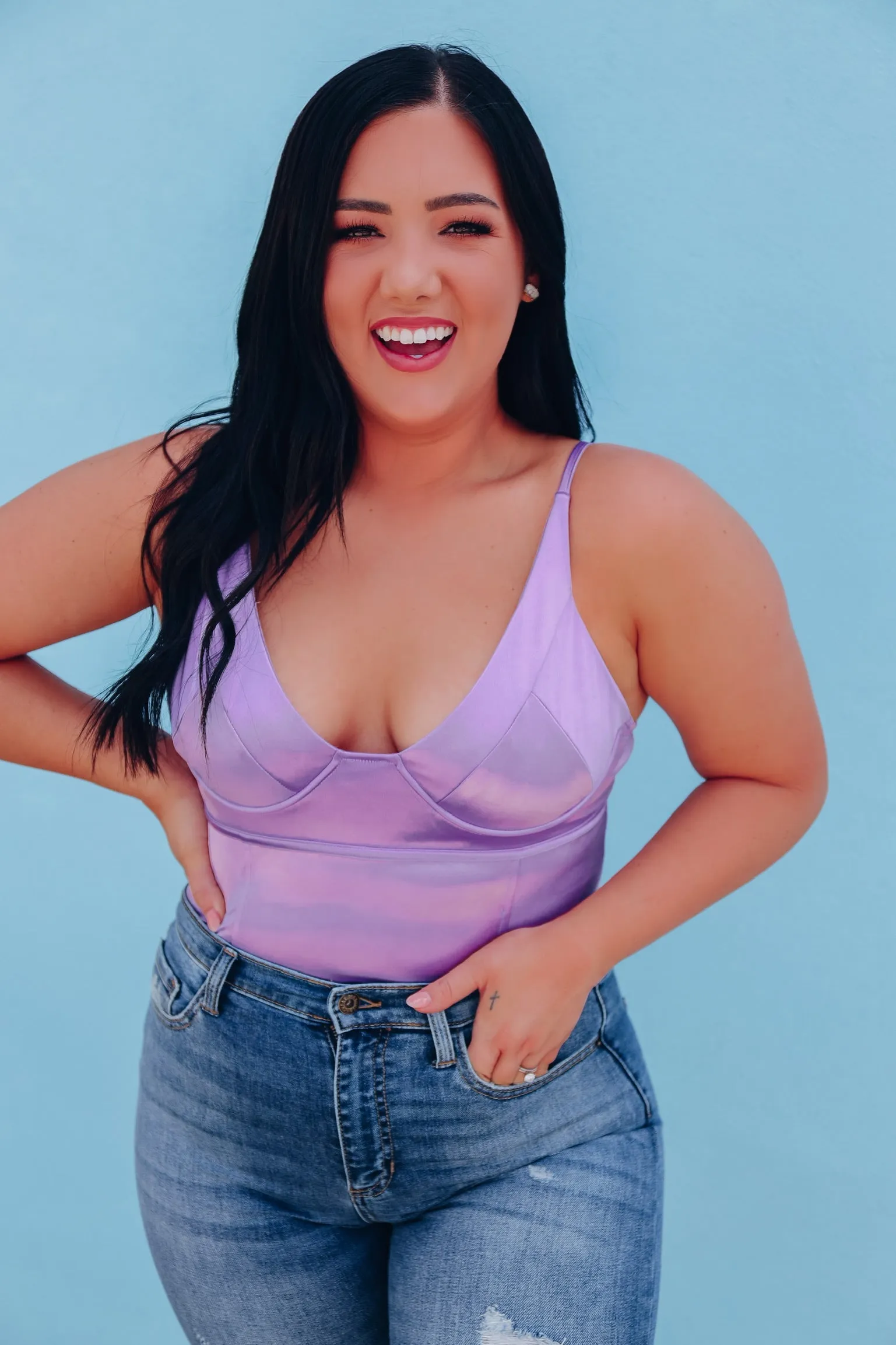 Sweet Serenity Satin Bustier Bodysuit - Lavender