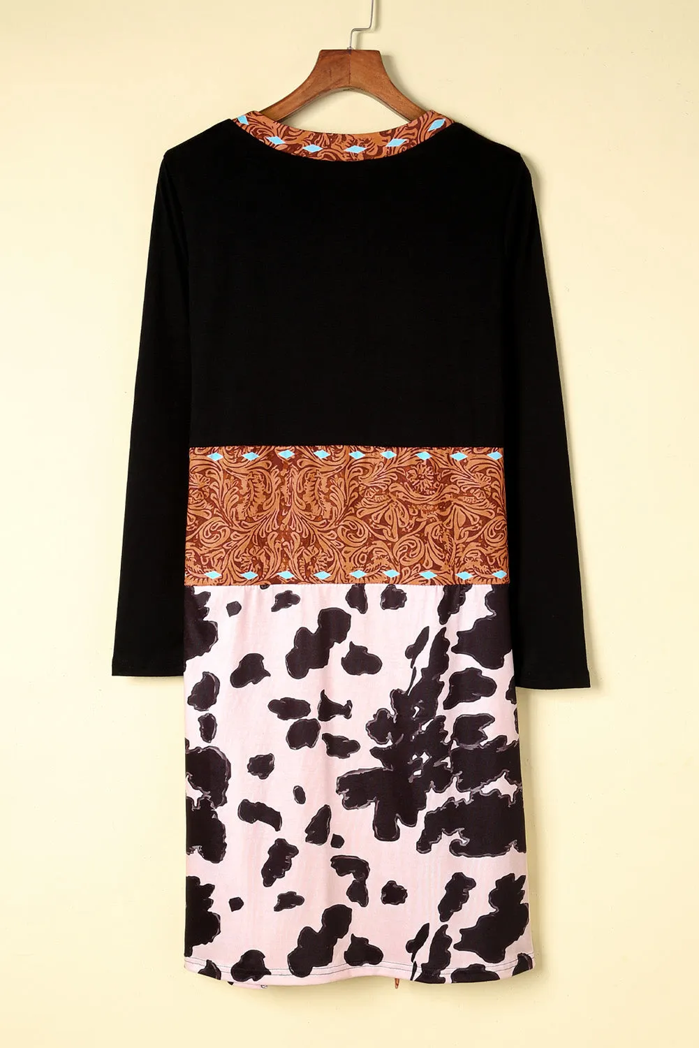 Western Pattern Cow Patchwork Open Front Cardigan