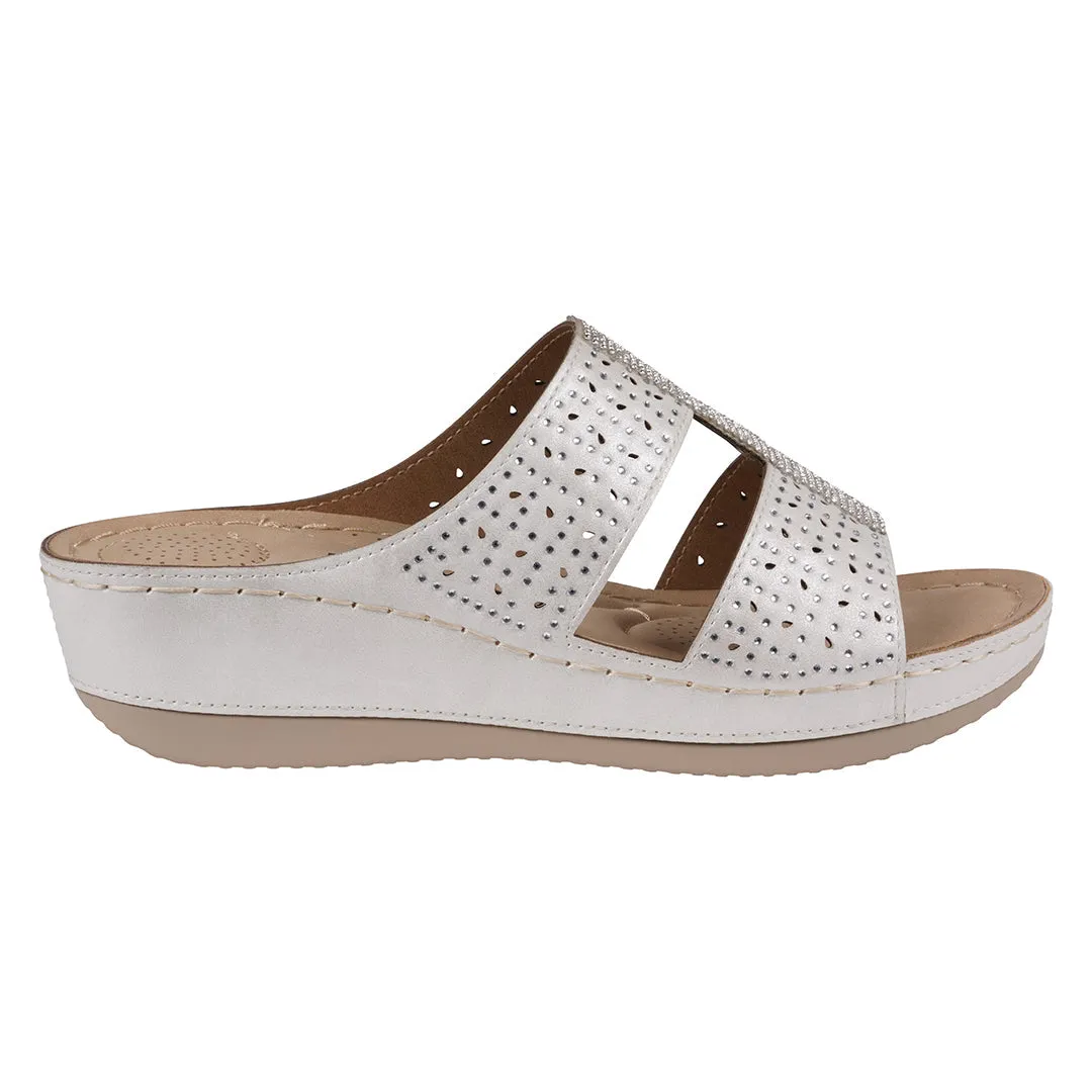Women's Carrie White Embellished Wedge Sandals