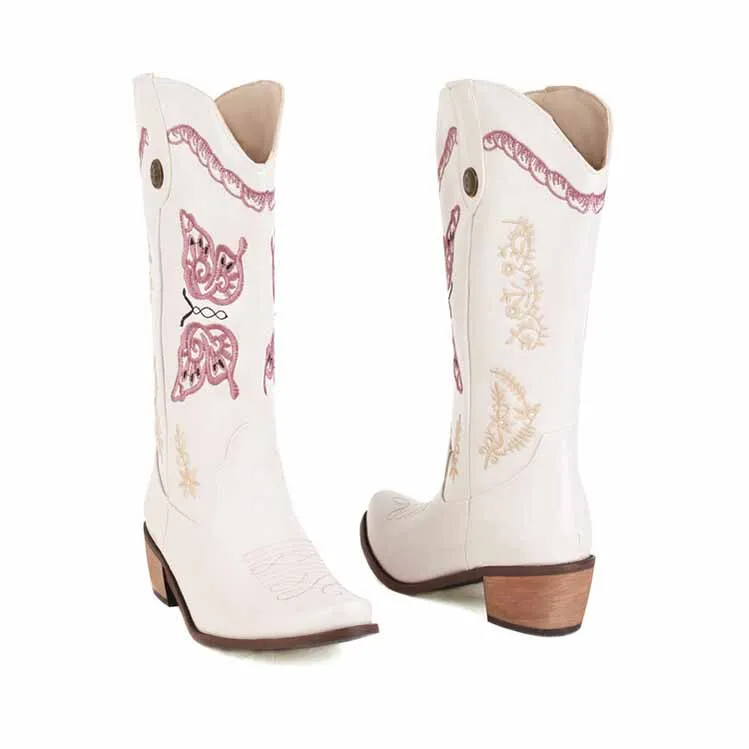 Women's Floral Embroidery Pointed Toe Cowgirl Boots