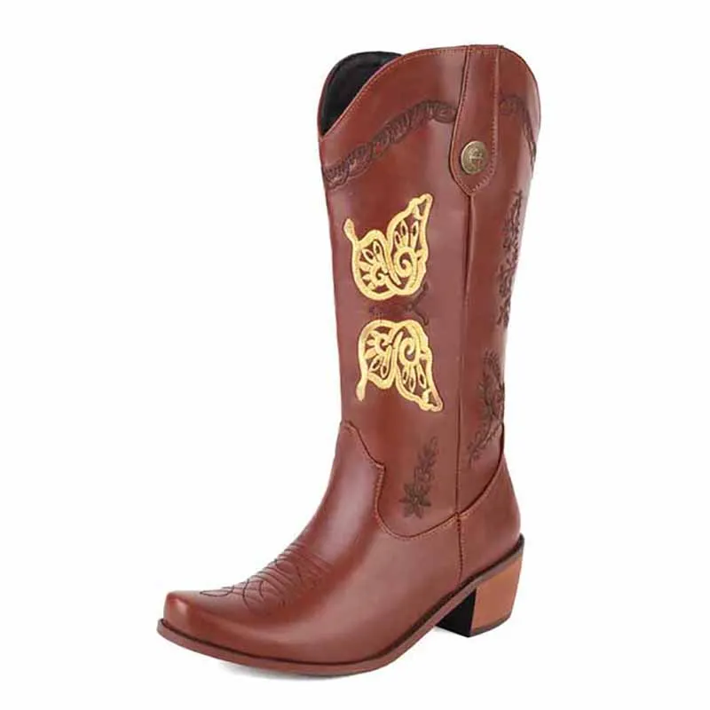 Women's Floral Embroidery Pointed Toe Cowgirl Boots