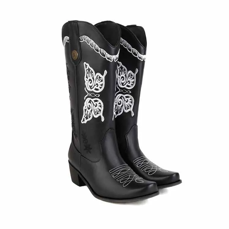 Women's Floral Embroidery Pointed Toe Cowgirl Boots