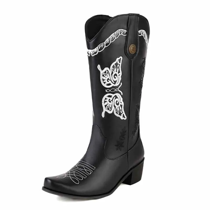 Women's Floral Embroidery Pointed Toe Cowgirl Boots
