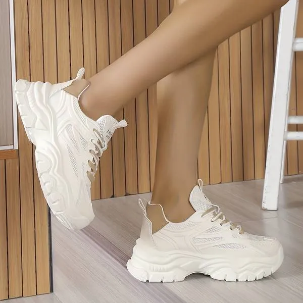 Women’s Stylish Mesh White Sneakers with Double Lace | Perfect for Everyday Wear