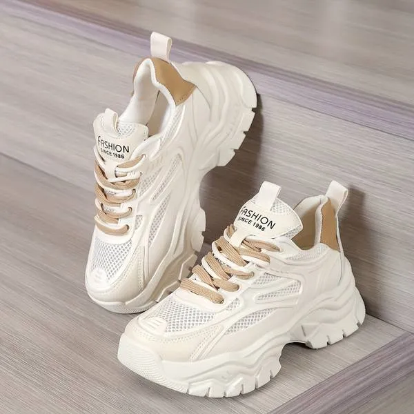 Women’s Stylish Mesh White Sneakers with Double Lace | Perfect for Everyday Wear