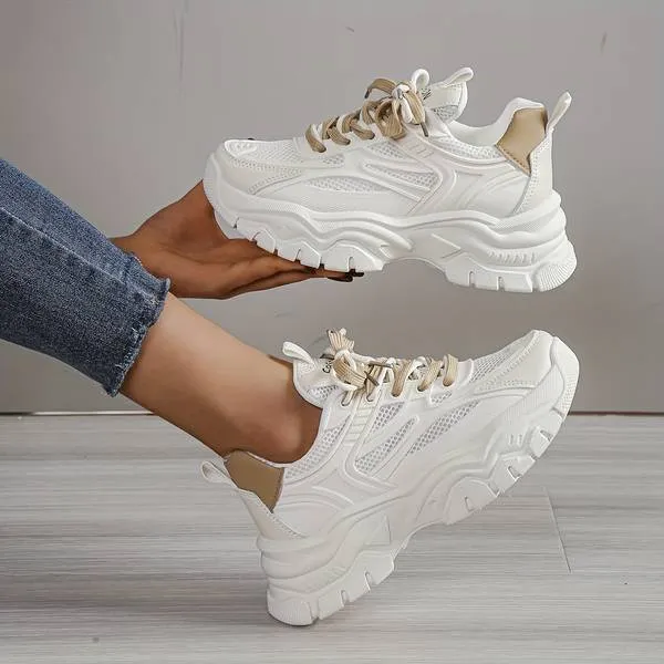 Women’s Stylish Mesh White Sneakers with Double Lace | Perfect for Everyday Wear