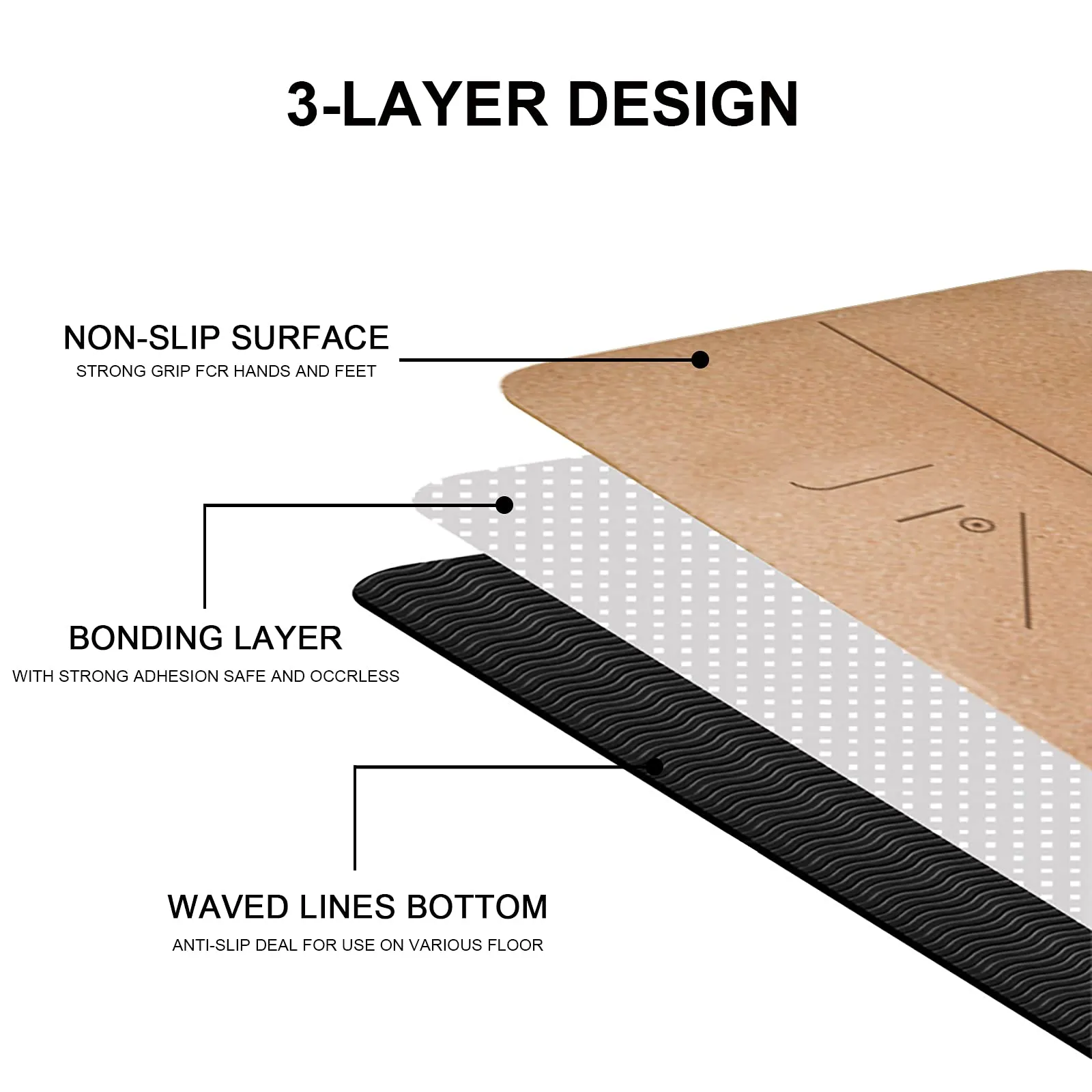 Woowooh Water Flow Cork Yoga Mat with Alignment Lines