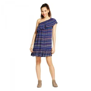 Xhilaration Women's One Shoulder Shift Dress Blue Stripe XS